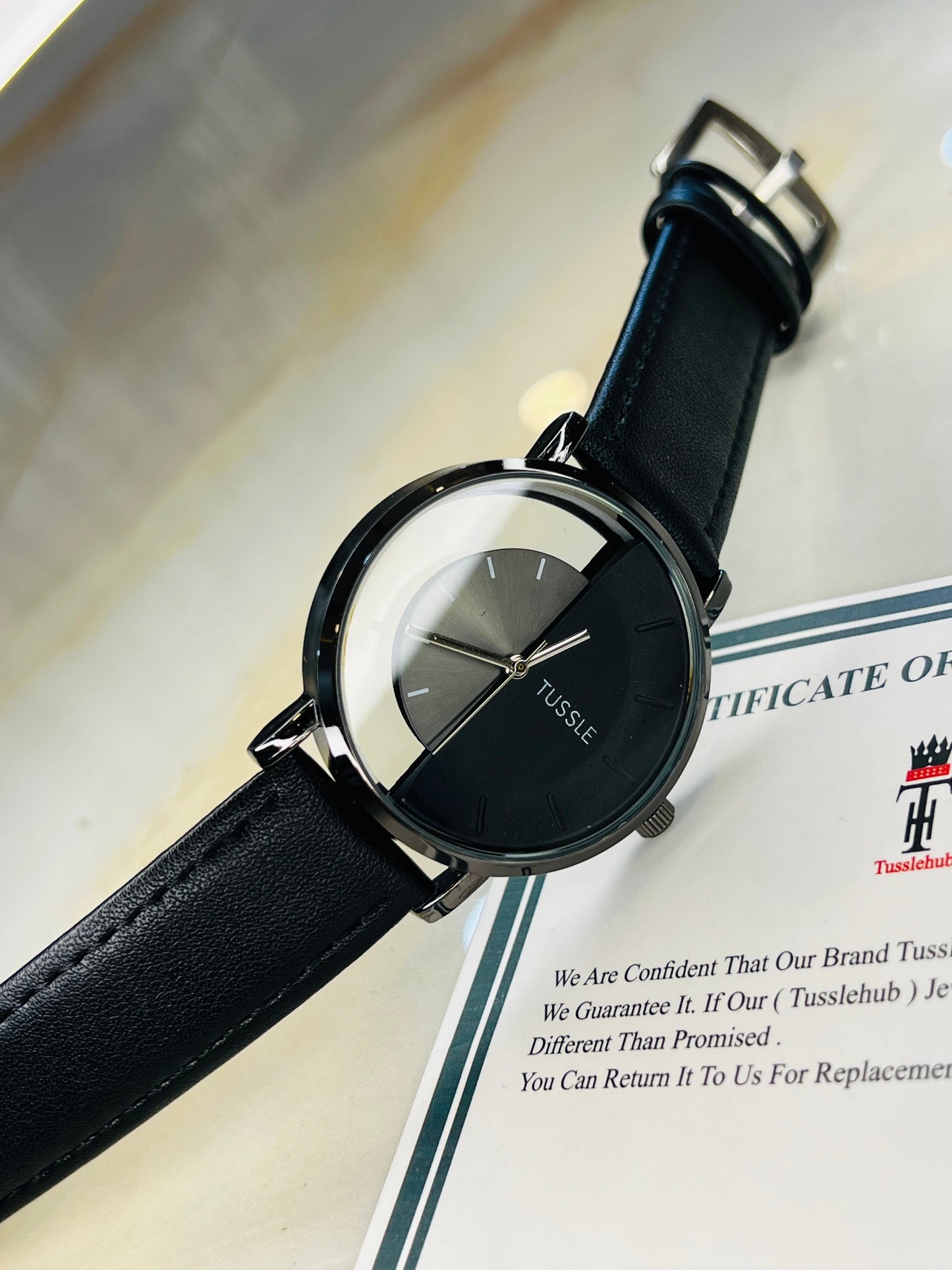 All Black Tussle Half Dial Watch