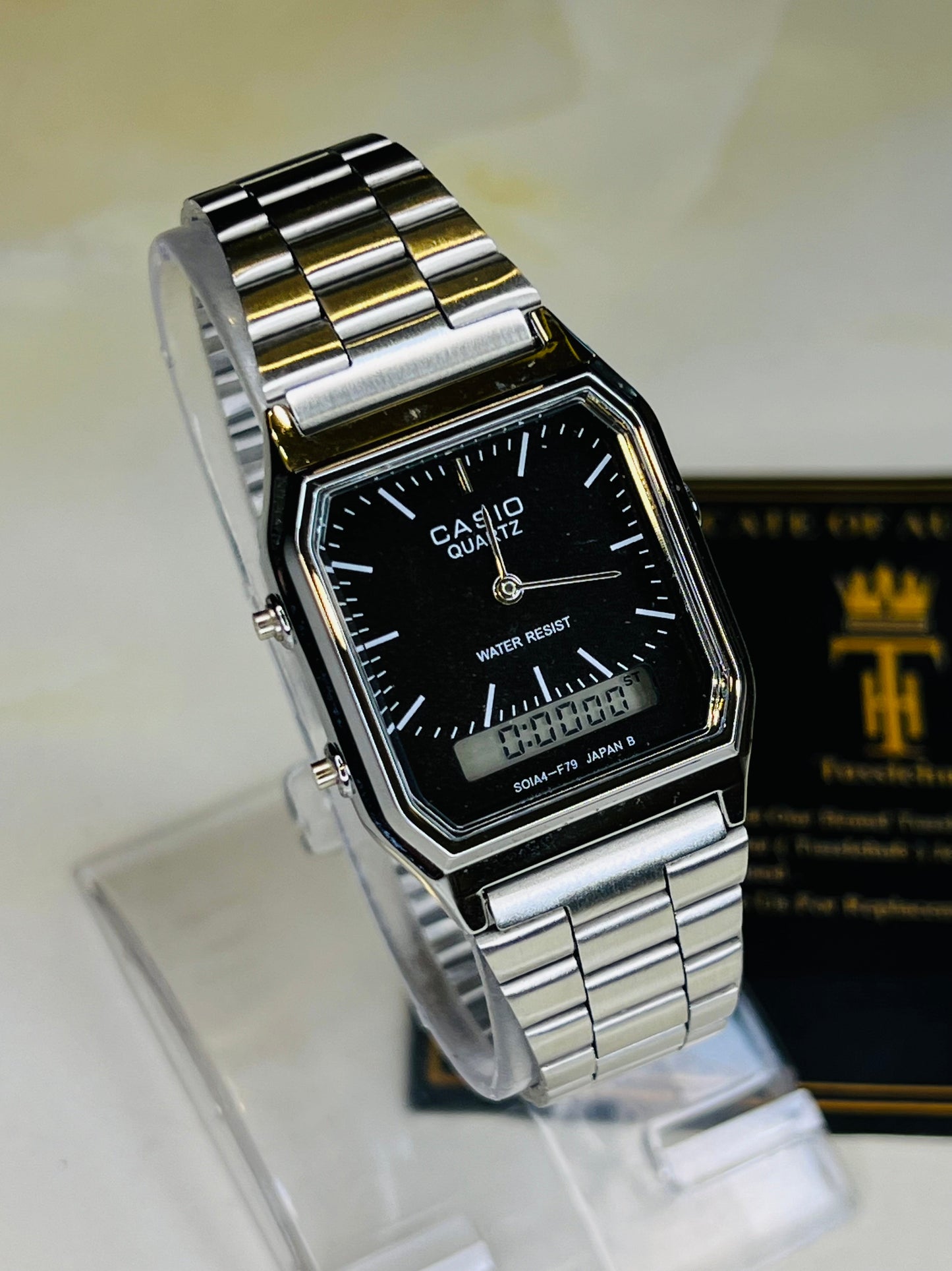 Silver Black Casio Dual Time Watch For Her