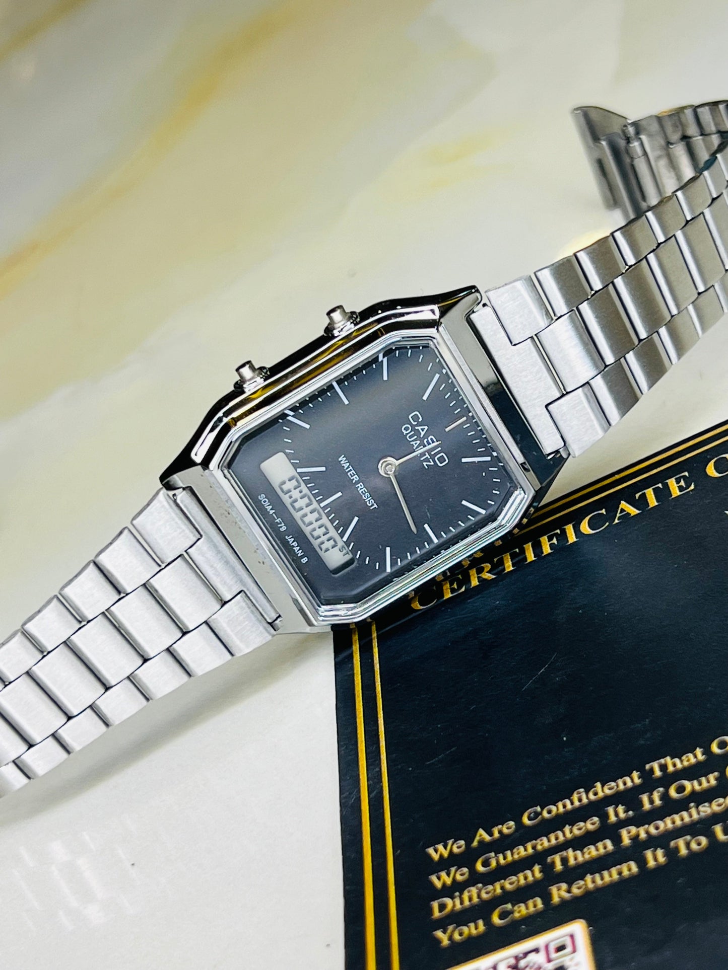 Silver Black Casio Dual Time Watch For Her