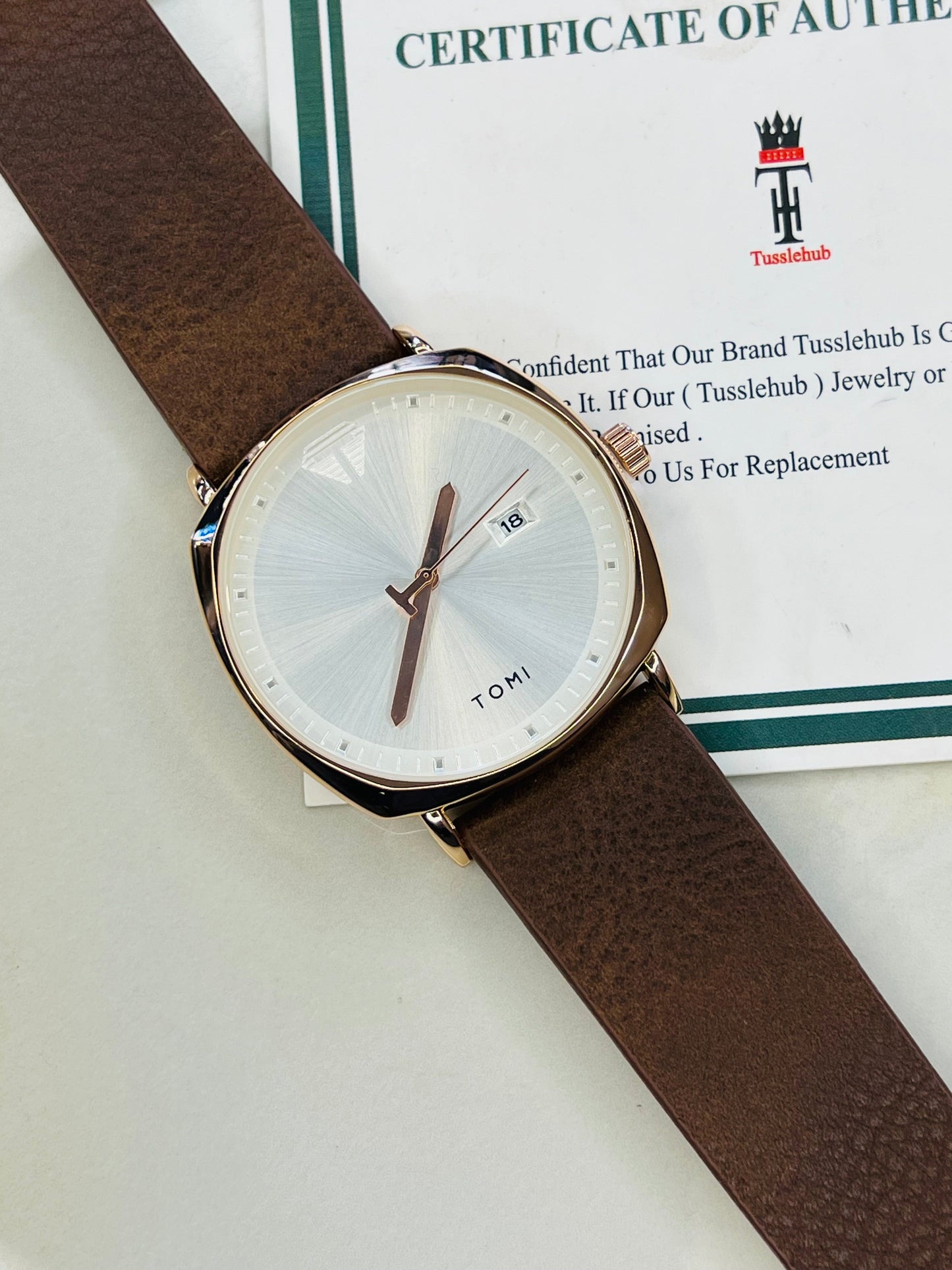 Tomi Brown White Sleek Dial Watch