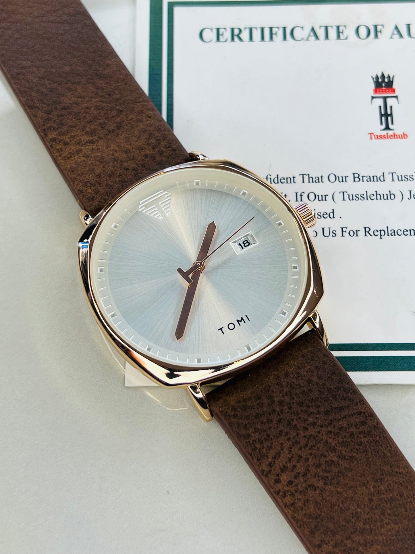 Tomi Brown White Sleek Dial Watch