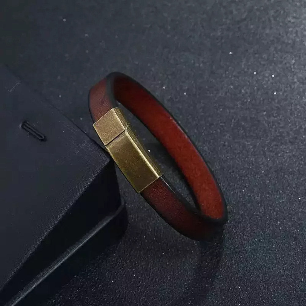 Brown Leather Magnetic Clasp Bracelet