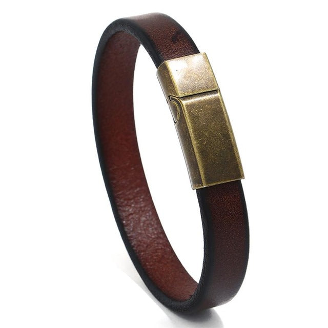 Brown Leather Magnetic Clasp Bracelet