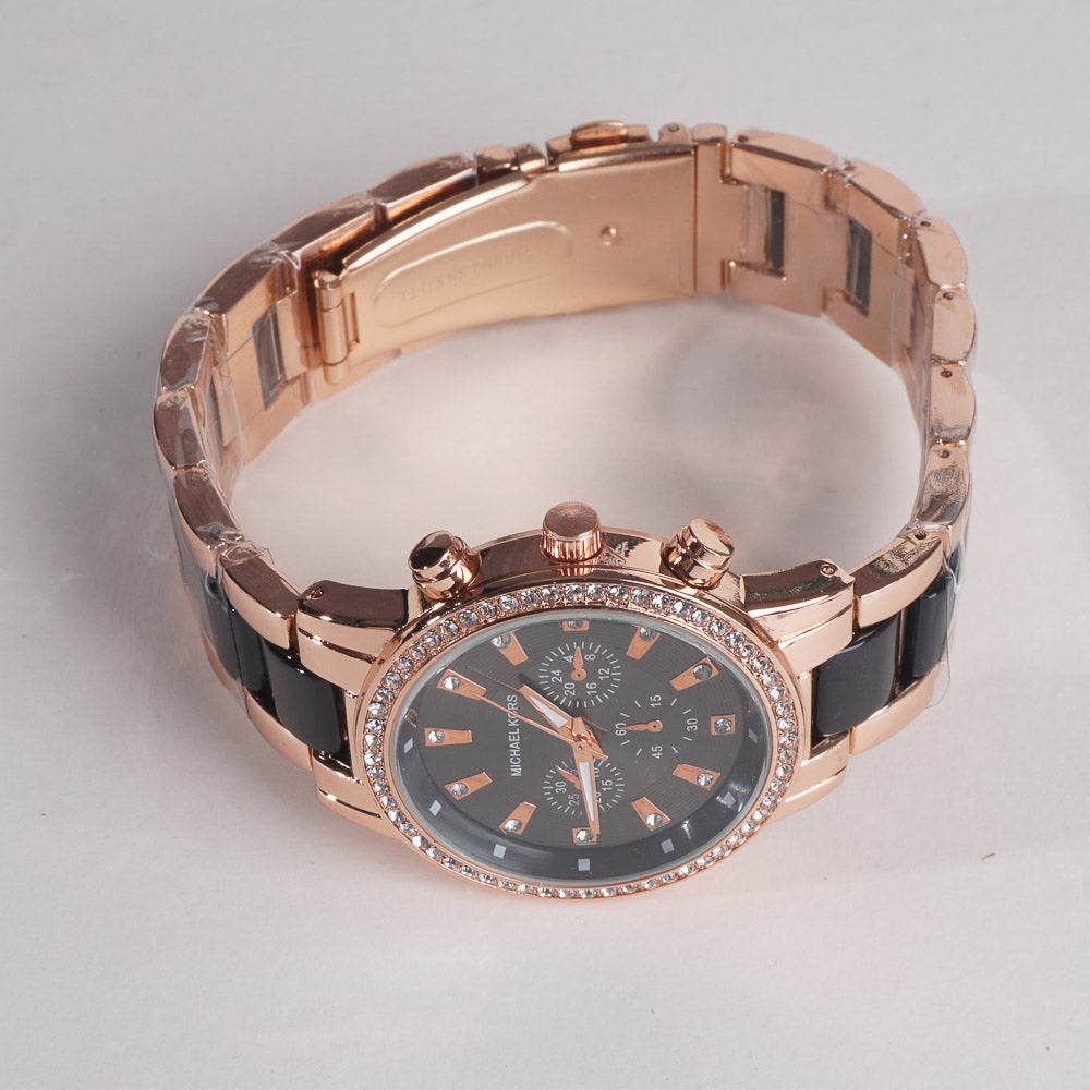 Women Chain Wrist Watch MK Rosegold Black