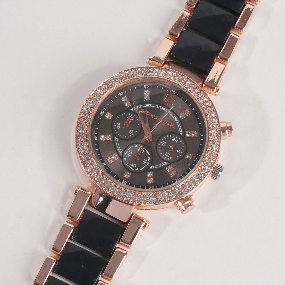 Women Chain Wrist Watch MK Rosegold Black