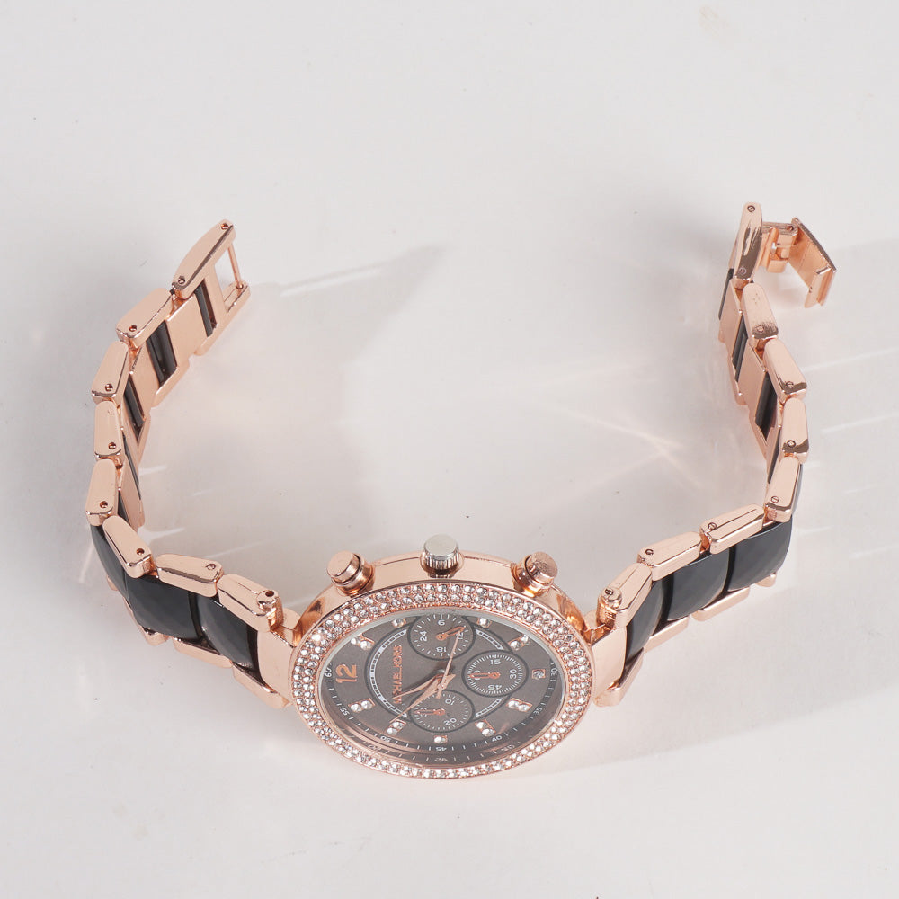 Women Chain Wrist Watch MK Rosegold Black