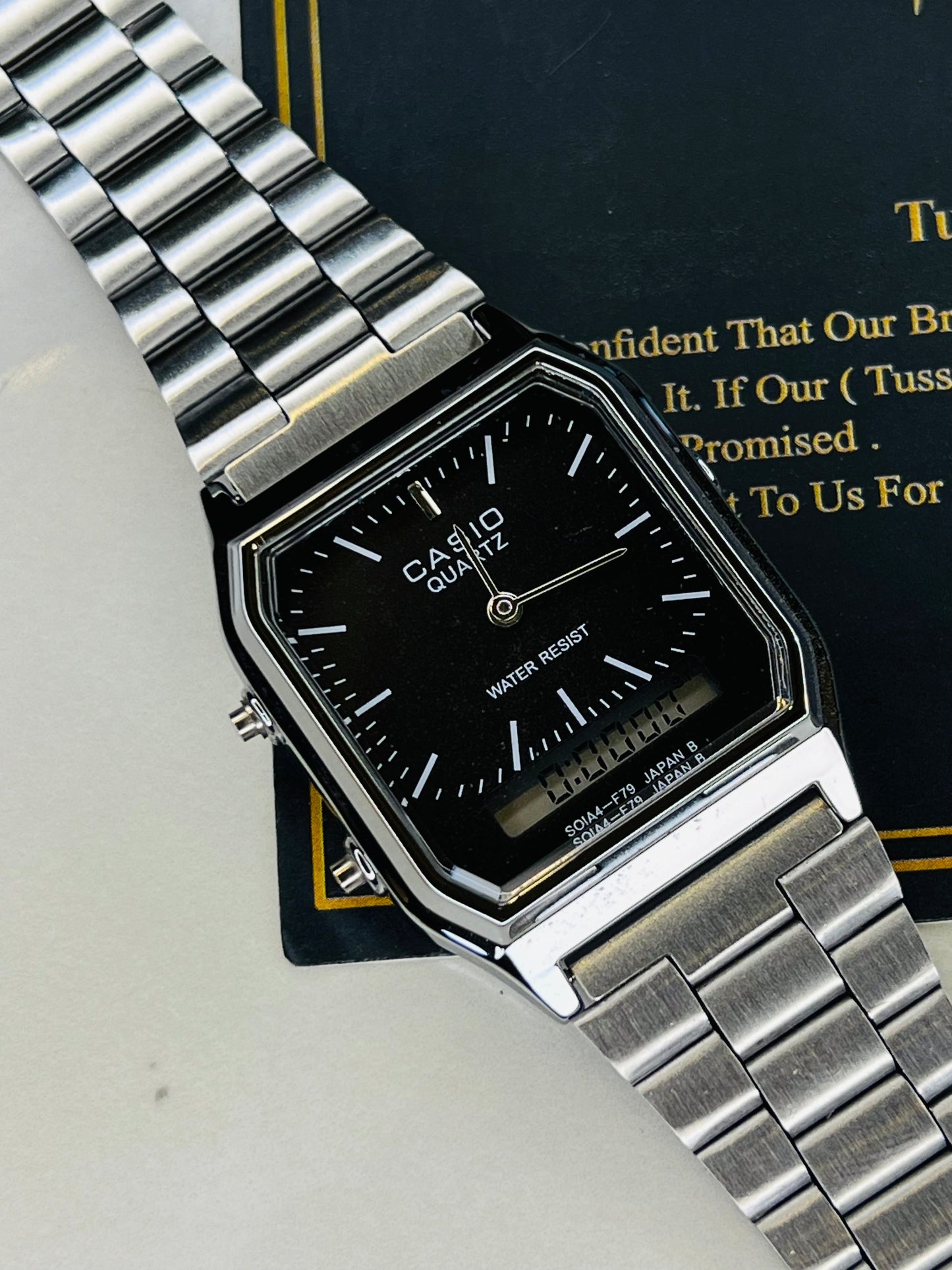 Silver Black Casio Dual Time Watch For Her