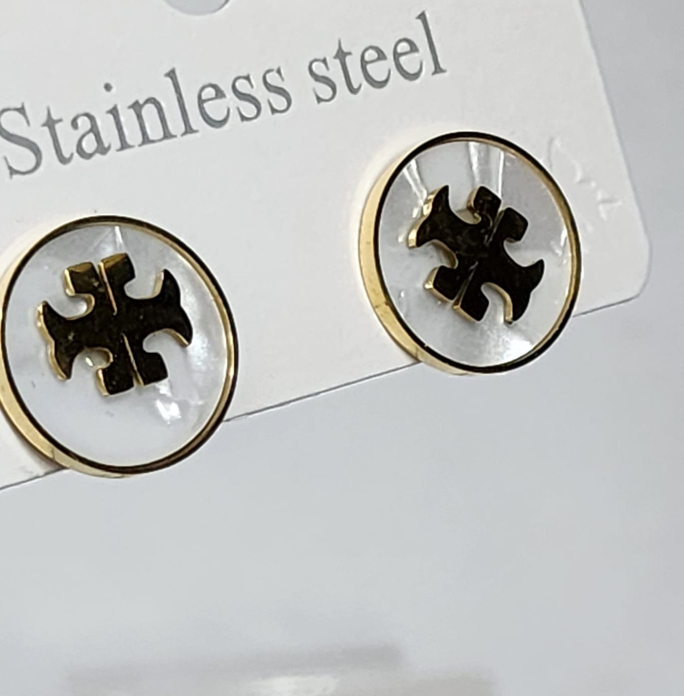 Gold Stainless Steel Logo Stud Earrings – 2 Pair Set