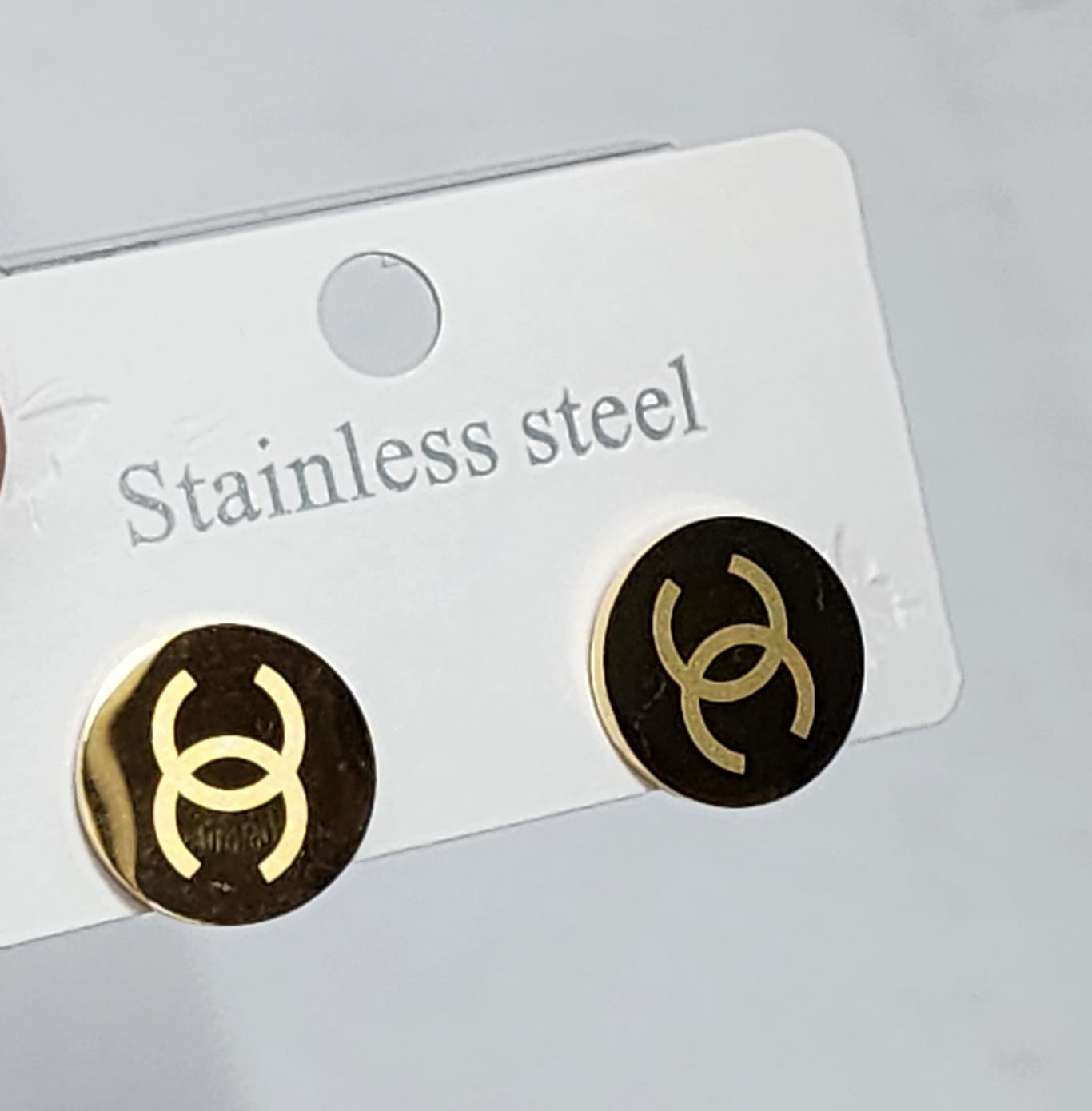 Gold Stainless Steel Logo Stud Earrings – 2 Pair Set