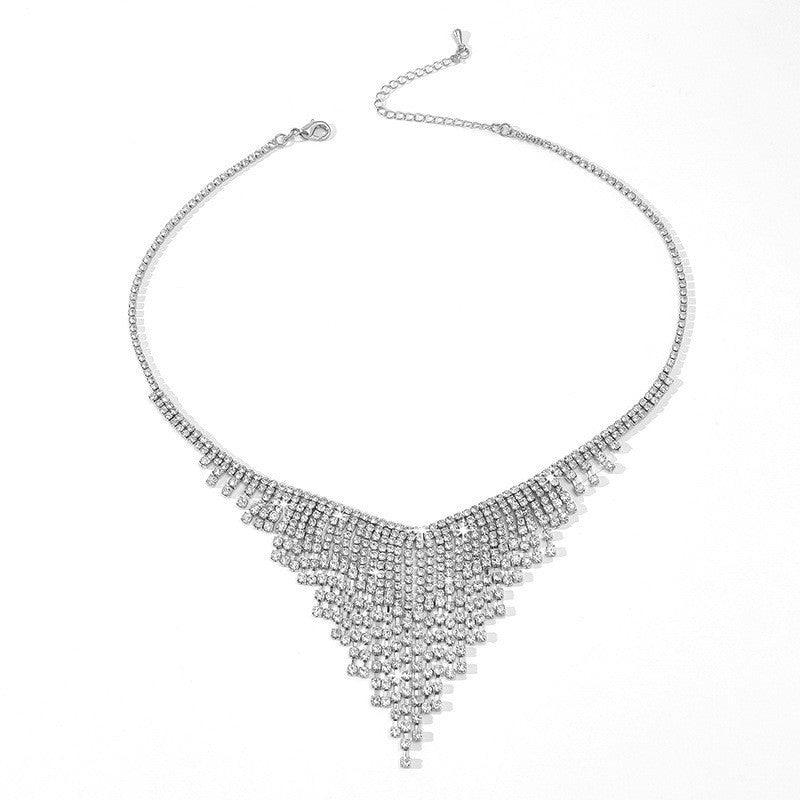 Super flash full diamond crystal tassel necklace
