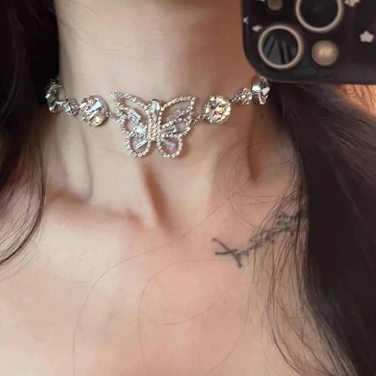 Super flash full diamond crystal tassel necklace