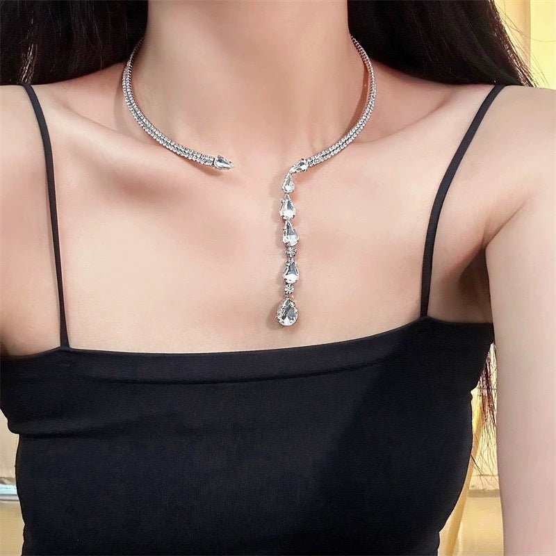 Super flash full diamond crystal tassel necklace