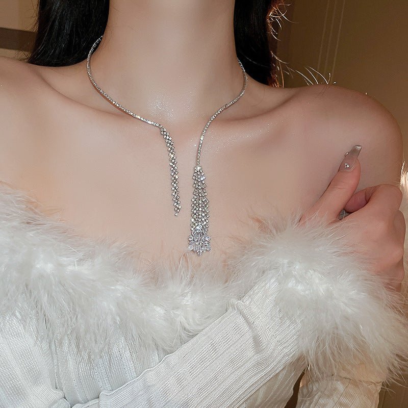 Super flash full diamond crystal tassel necklace
