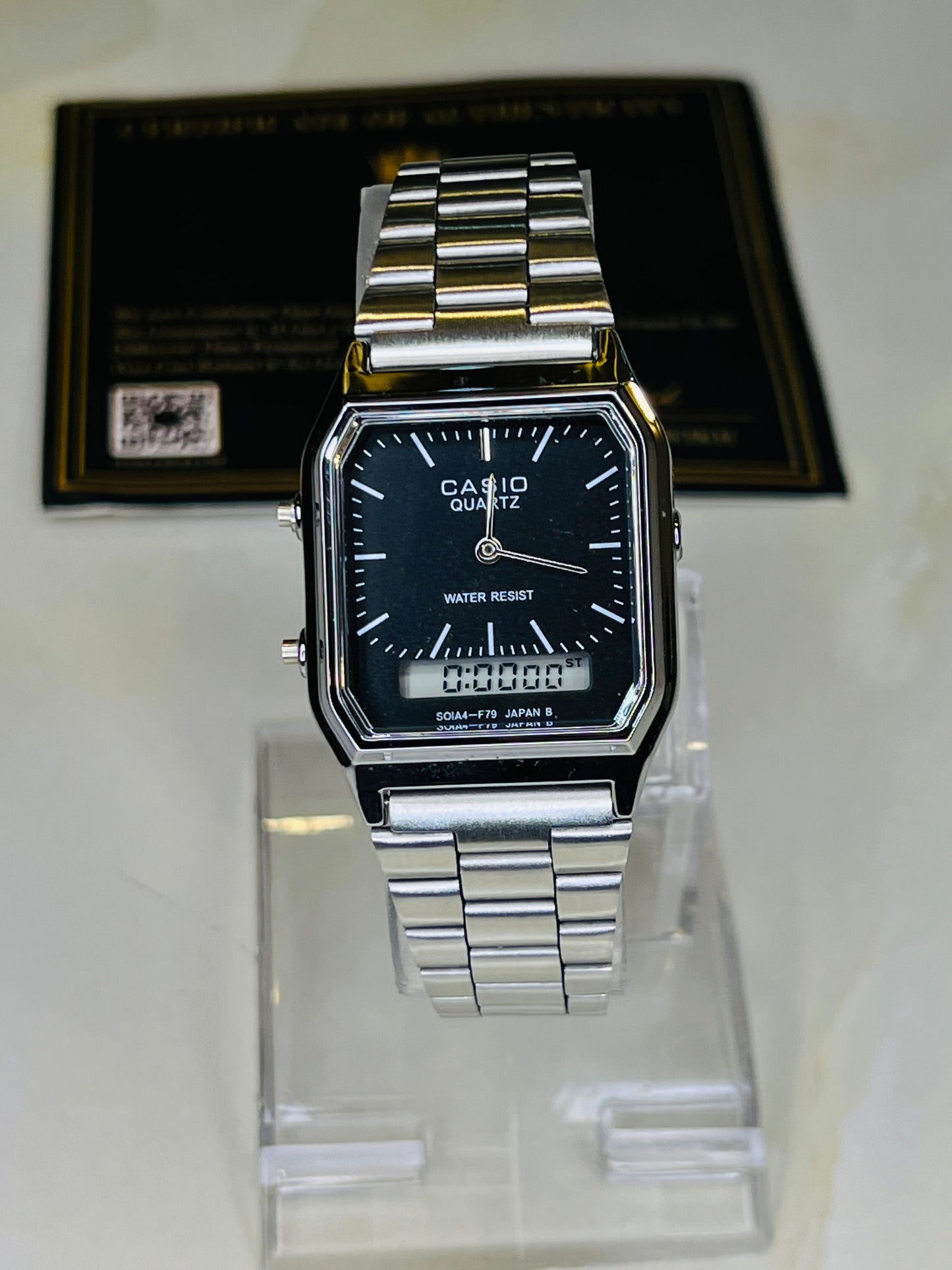 Silver Black Casio Dual Time Watch For Her