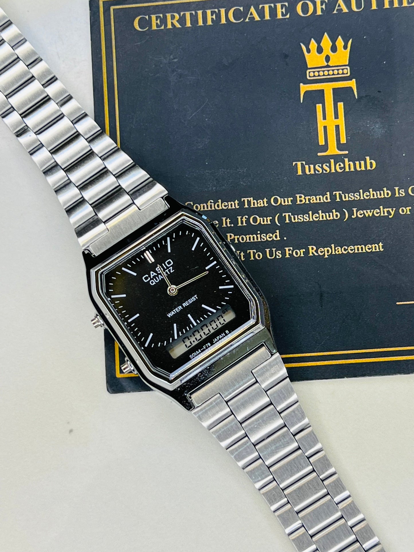 Silver Black Casio Dual Time Watch For Her