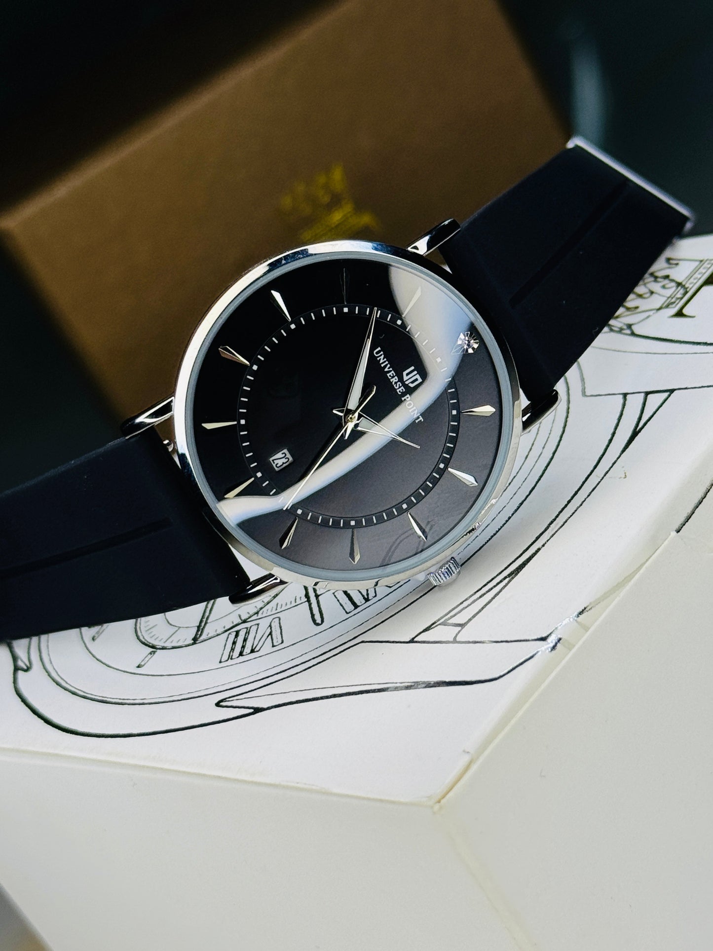 Black Silver Slim Balloon Universe Point Watch
