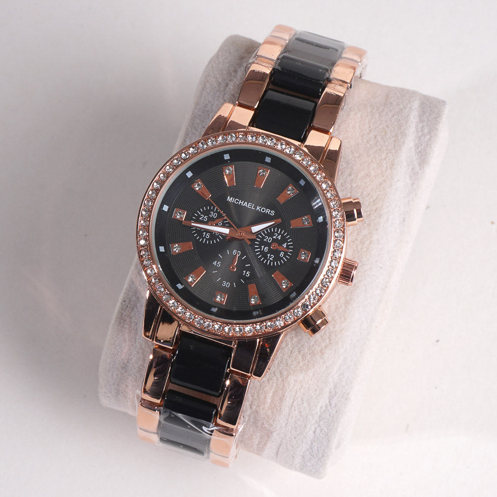 Women Chain Wrist Watch MK Rosegold Black