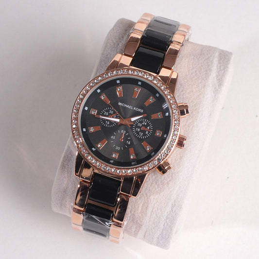 Women Chain Wrist Watch MK Rosegold Black