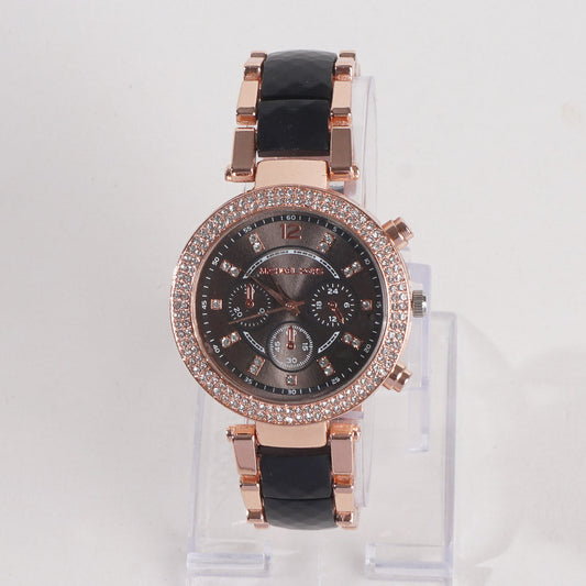Women Chain Wrist Watch MK Rosegold Black