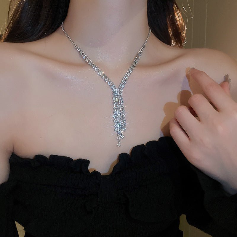 Super flash full diamond crystal tassel necklace