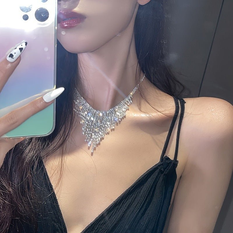 Super flash full diamond crystal tassel necklace