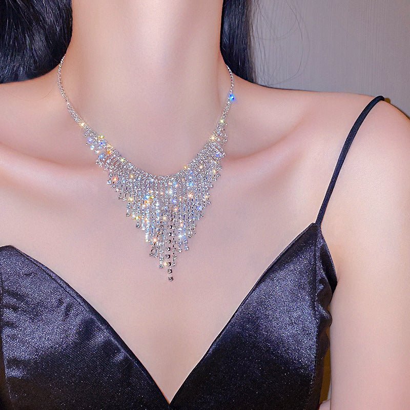 Super flash full diamond crystal tassel necklace
